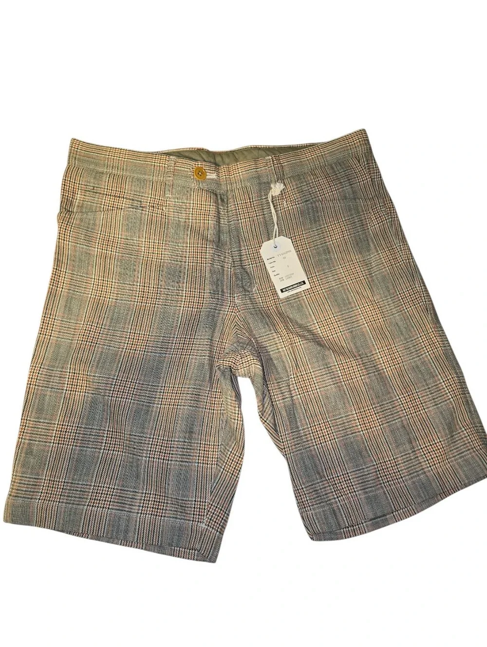 NWT ts(s) Takuji Suzuki Japanese Menswear Plaid Shorts Cotton Linen Blend 2 S/M